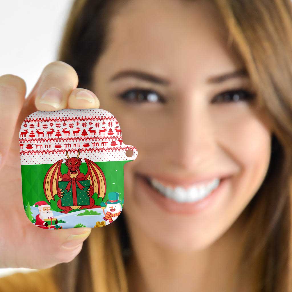 Wales Christmas AirPods Case with Red Dragon Gift and Holiday Crest Snow Scene - Wonder Print Shop