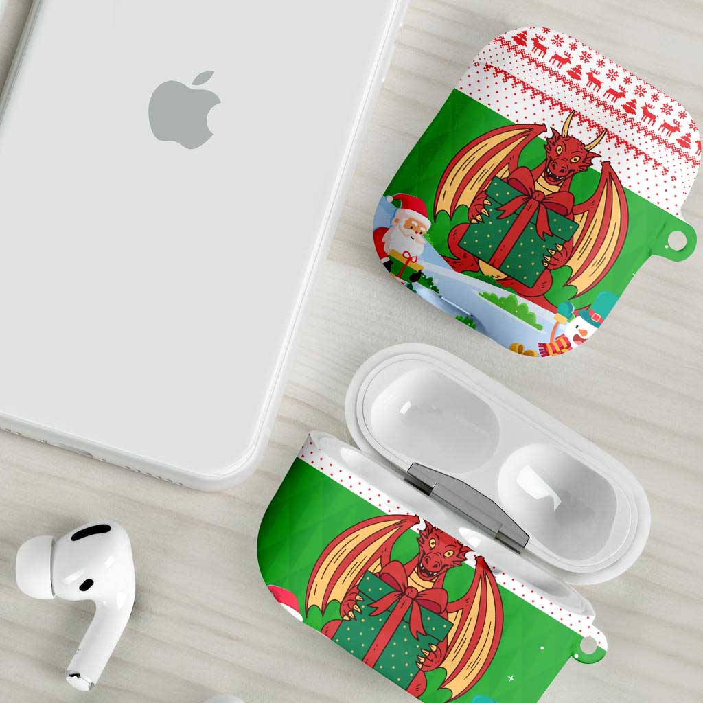Wales Christmas AirPods Case with Red Dragon Gift and Holiday Crest Snow Scene - Wonder Print Shop