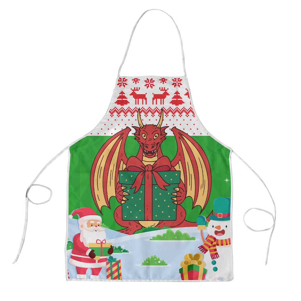 Wales Christmas Apron with Red Dragon Gift and Holiday Crest Snow Scene - Wonder Print Shop