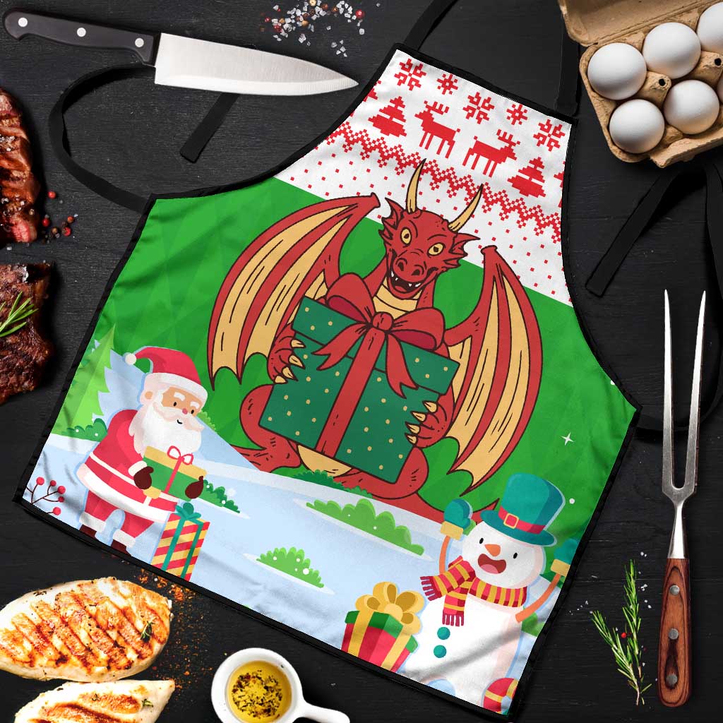 Wales Christmas Apron with Red Dragon Gift and Holiday Crest Snow Scene - Wonder Print Shop