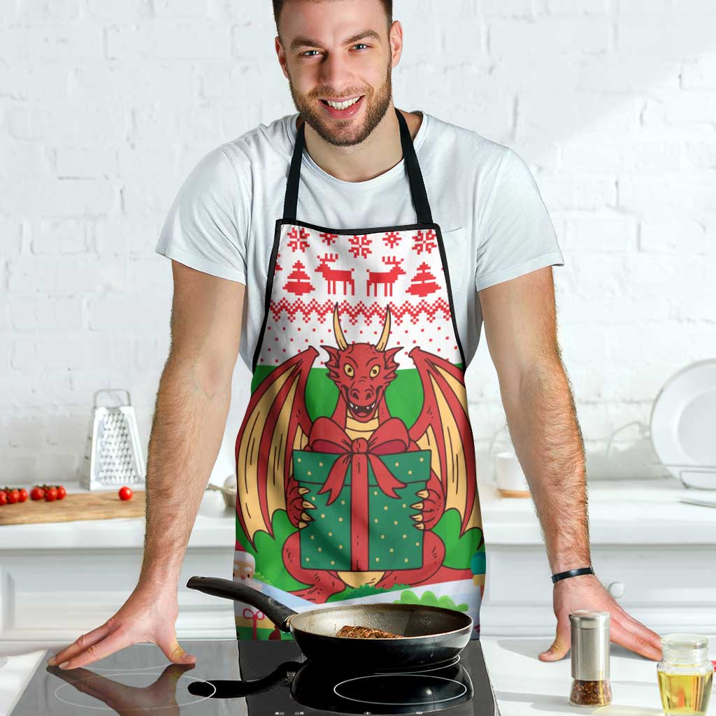 Wales Christmas Apron with Red Dragon Gift and Holiday Crest Snow Scene - Wonder Print Shop