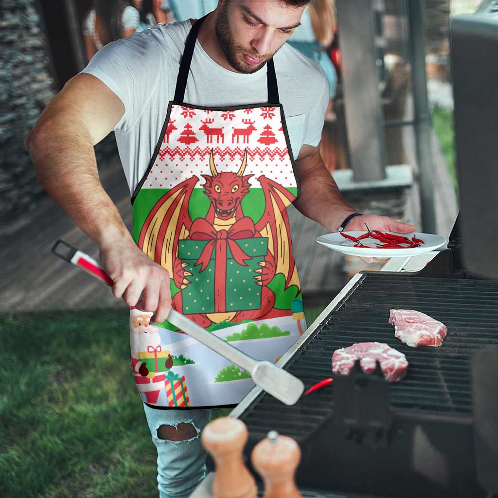Wales Christmas Apron with Red Dragon Gift and Holiday Crest Snow Scene - Wonder Print Shop