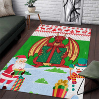 Wales Christmas Area Rug with Red Dragon Gift and Holiday Crest Snow Scene - Wonder Print Shop
