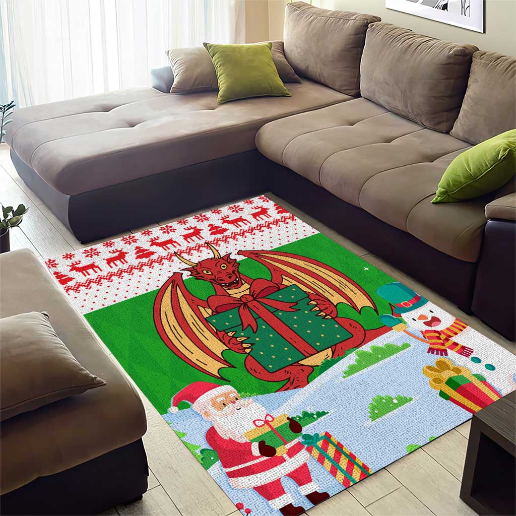 Wales Christmas Area Rug with Red Dragon Gift and Holiday Crest Snow Scene - Wonder Print Shop