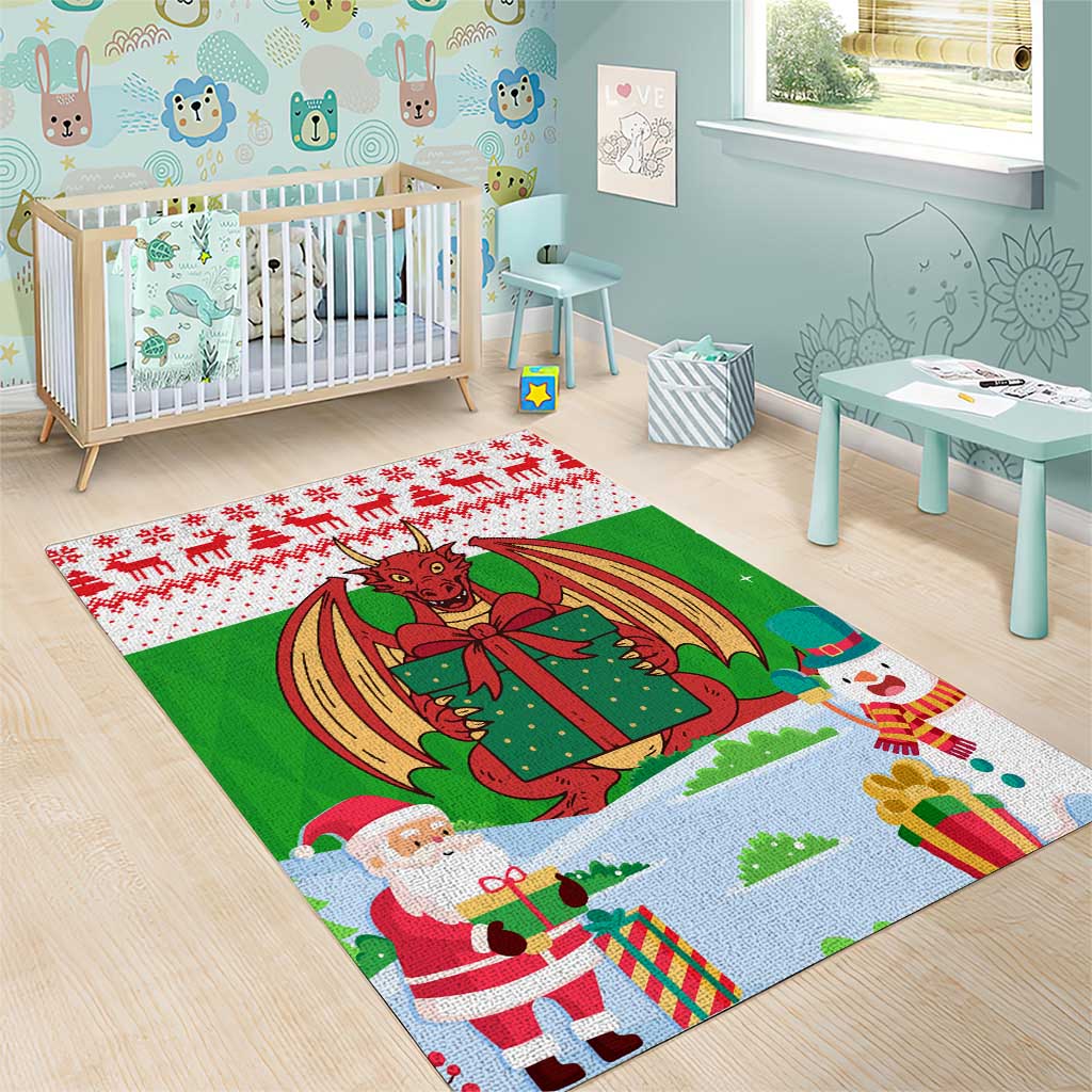 Wales Christmas Area Rug with Red Dragon Gift and Holiday Crest Snow Scene - Wonder Print Shop
