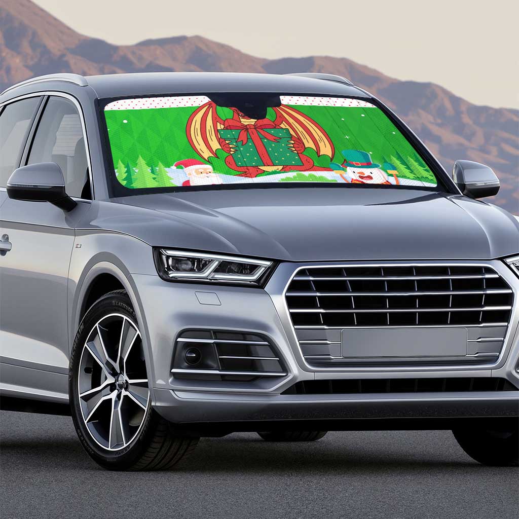 Wales Christmas Auto Sun Shade with Red Dragon Gift and Holiday Crest Snow Scene - Wonder Print Shop