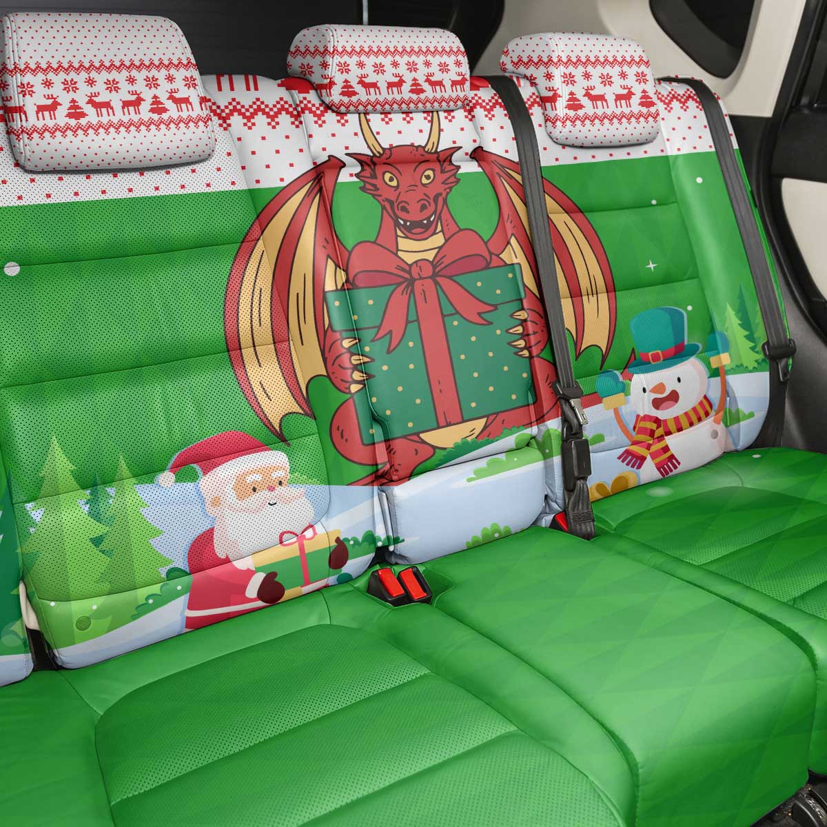 Wales Christmas Back Car Seat Cover with Red Dragon Gift and Holiday Crest Snow Scene - Wonder Print Shop