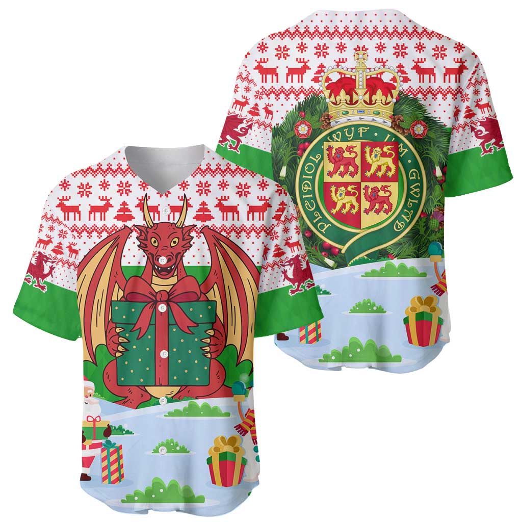 Wales Christmas Baseball Jersey with Red Dragon Gift and Holiday Crest Snow Scene - Wonder Print Shop