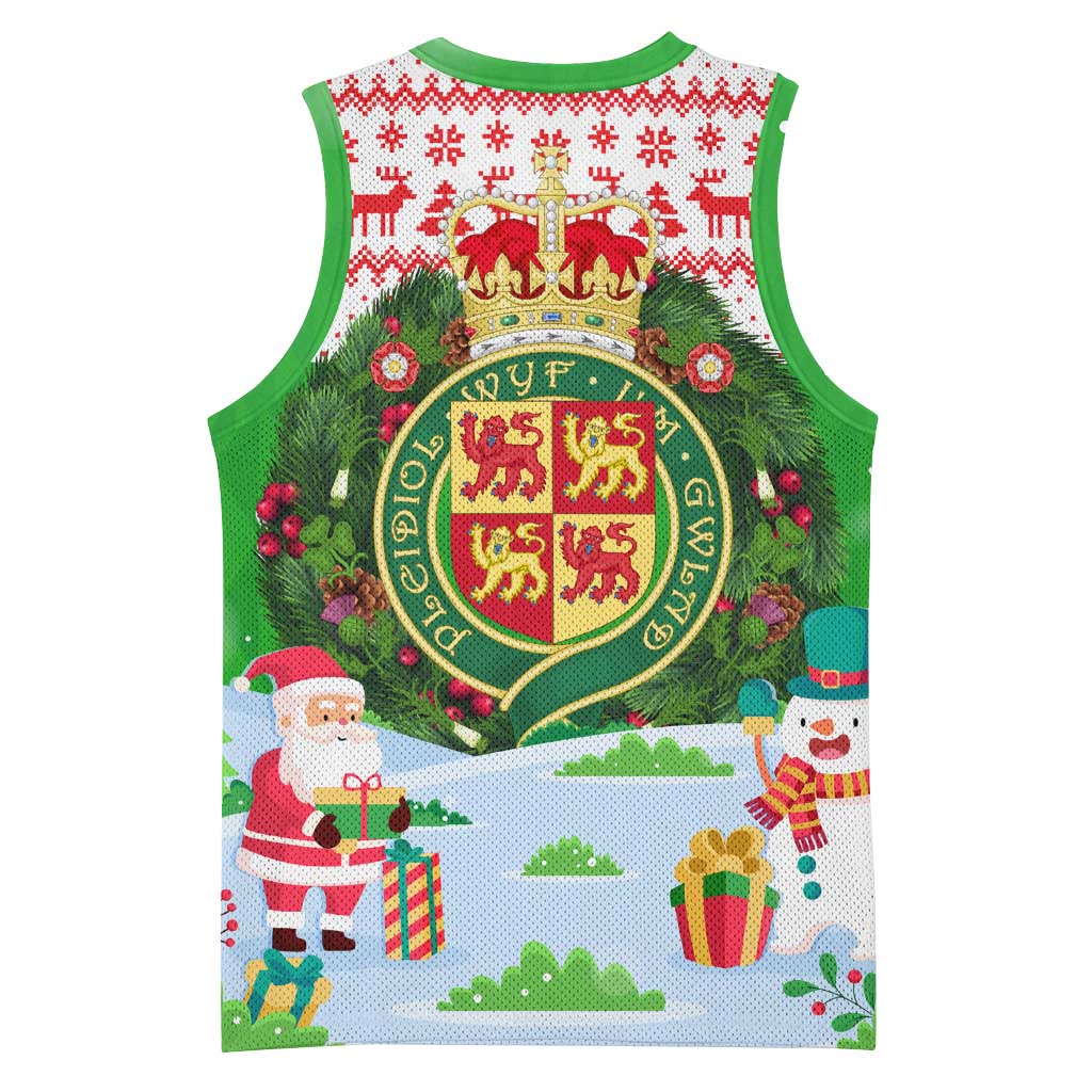 Wales Christmas Basketball Jersey with Red Dragon Gift and Holiday Crest Snow Scene - Wonder Print Shop
