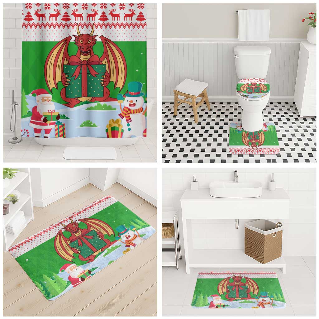 Wales Christmas Bathroom Set with Red Dragon Gift and Holiday Crest Snow Scene - Wonder Print Shop