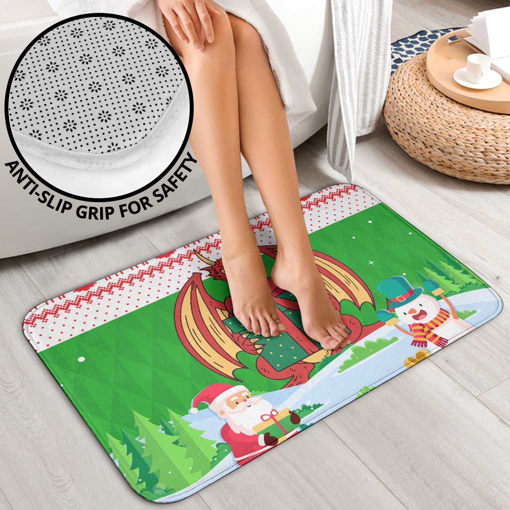 Wales Christmas Bathroom Set with Red Dragon Gift and Holiday Crest Snow Scene - Wonder Print Shop