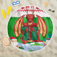 Wales Christmas Beach Blanket with Red Dragon Gift and Holiday Crest Snow Scene - Wonder Print Shop