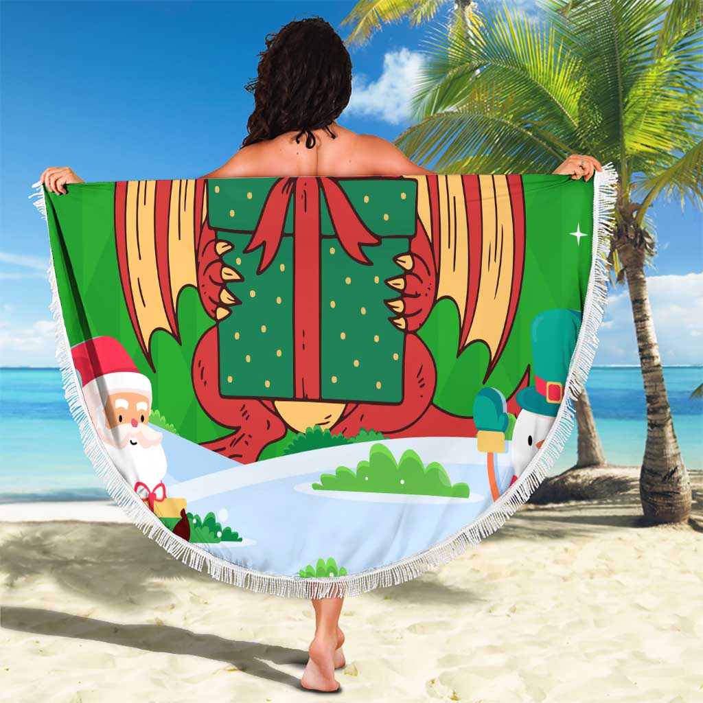 Wales Christmas Beach Blanket with Red Dragon Gift and Holiday Crest Snow Scene - Wonder Print Shop
