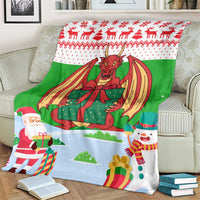 Wales Christmas Blanket with Red Dragon Gift and Holiday Crest Snow Scene - Wonder Print Shop