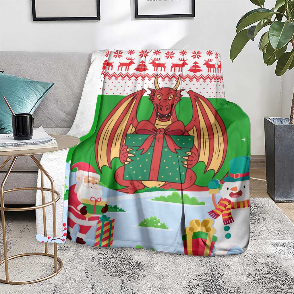 Wales Christmas Blanket with Red Dragon Gift and Holiday Crest Snow Scene - Wonder Print Shop