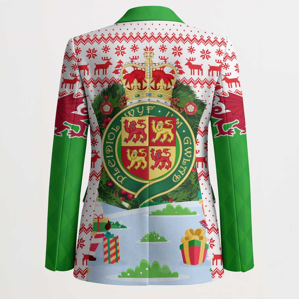 Wales Christmas Blazer with Red Dragon Gift and Holiday Crest Snow Scene - Wonder Print Shop