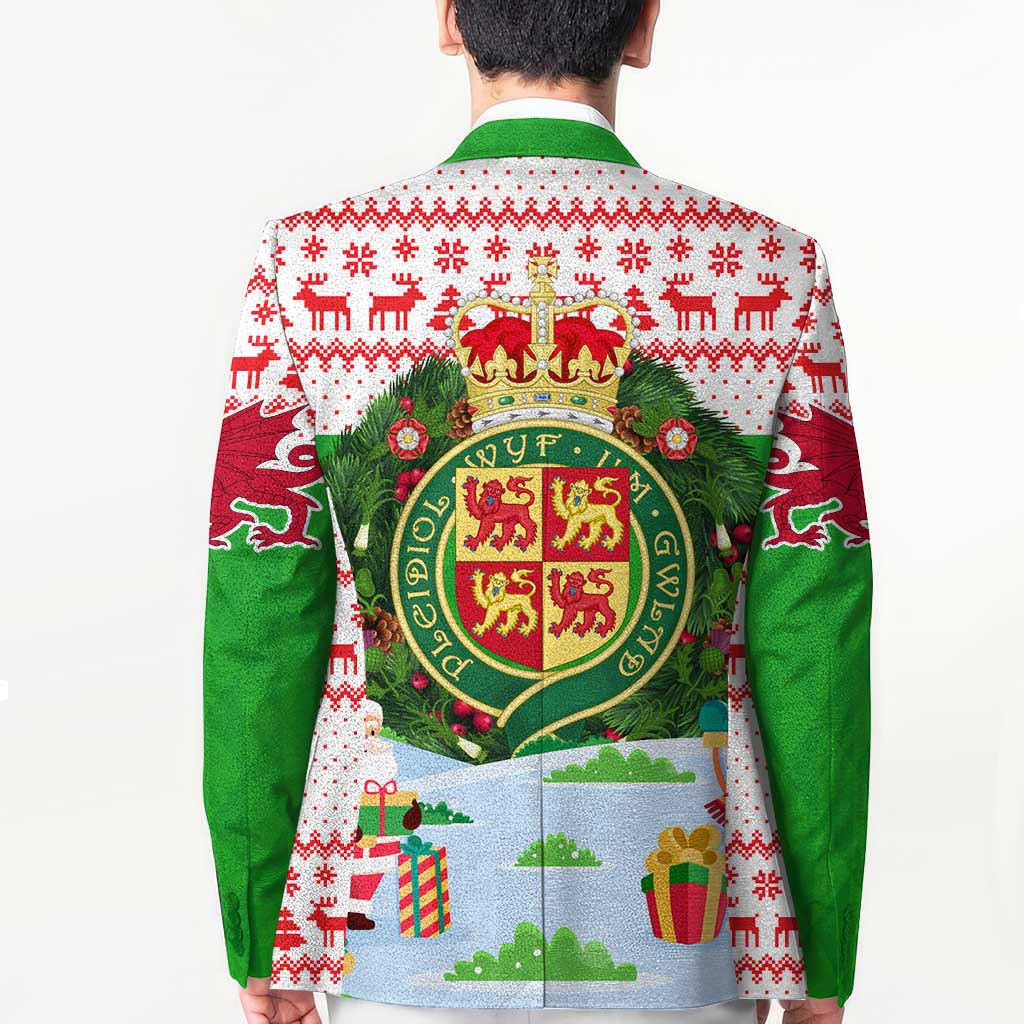 Wales Christmas Blazer with Red Dragon Gift and Holiday Crest Snow Scene - Wonder Print Shop