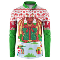 Wales Christmas Button Sweatshirt with Red Dragon Gift and Holiday Crest Snow Scene - Wonder Print Shop