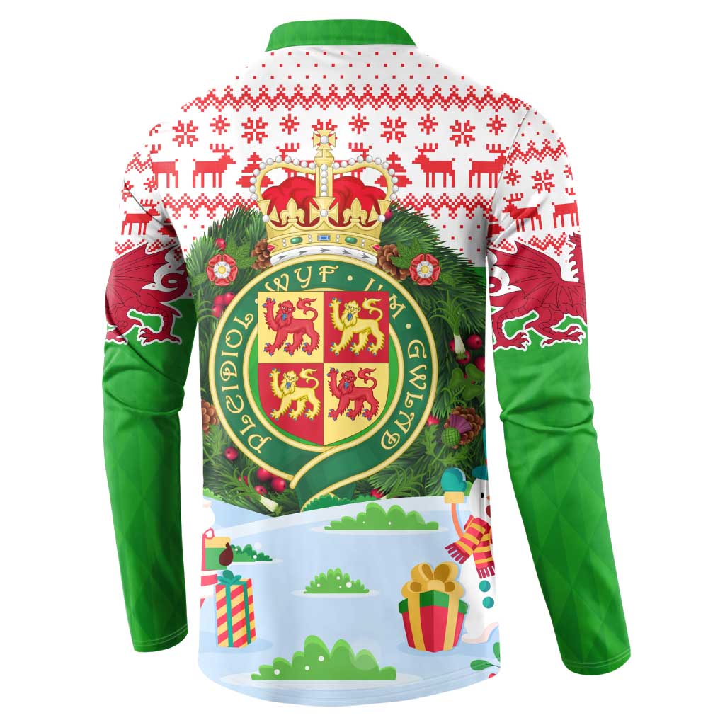 Wales Christmas Button Sweatshirt with Red Dragon Gift and Holiday Crest Snow Scene - Wonder Print Shop