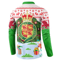 Wales Christmas Button Sweatshirt with Red Dragon Gift and Holiday Crest Snow Scene - Wonder Print Shop
