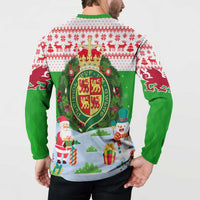 Wales Christmas Button Sweatshirt with Red Dragon Gift and Holiday Crest Snow Scene - Wonder Print Shop