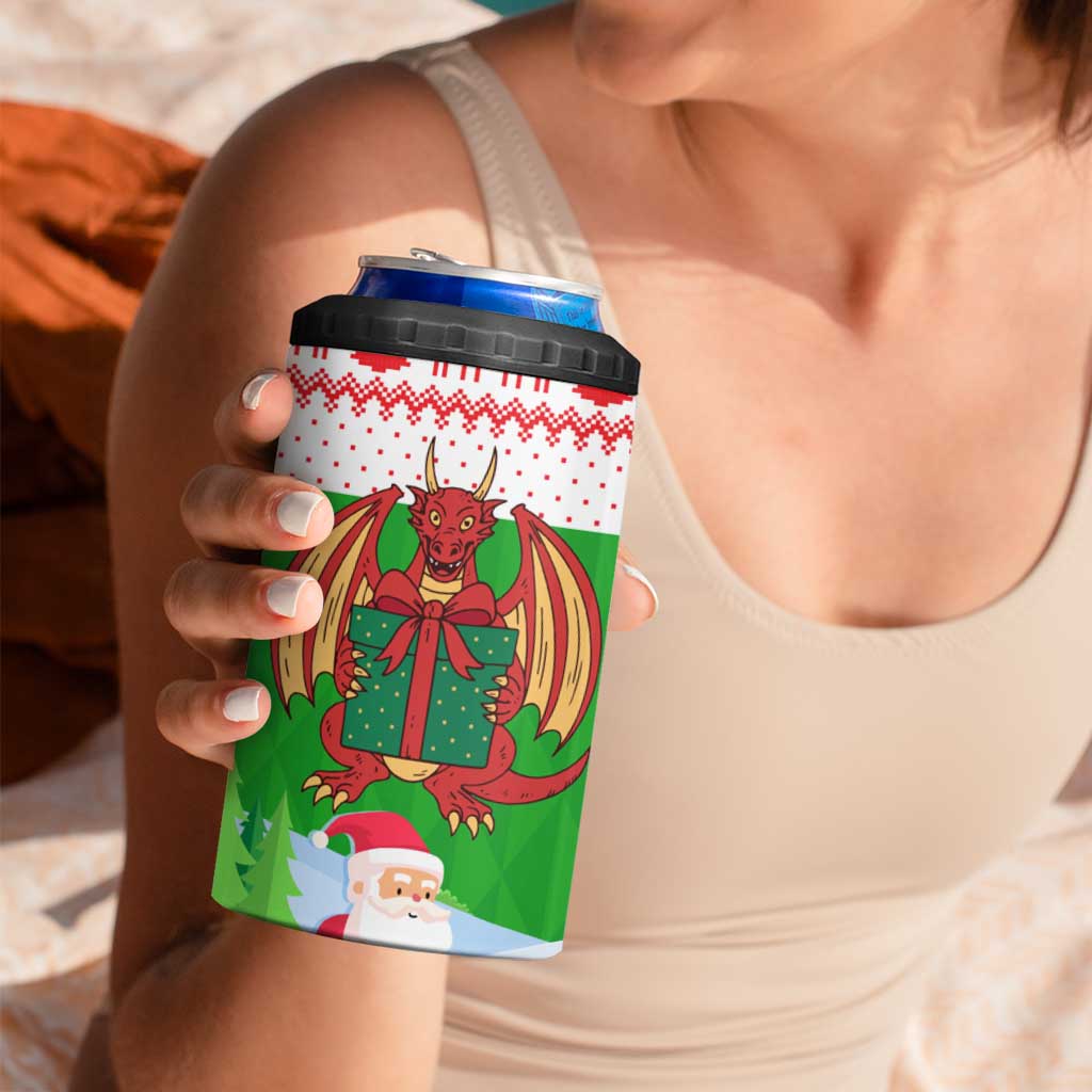Wales Christmas 4 in 1 Can Cooler Tumbler with Red Dragon Gift and Holiday Crest Snow Scene - Wonder Print Shop