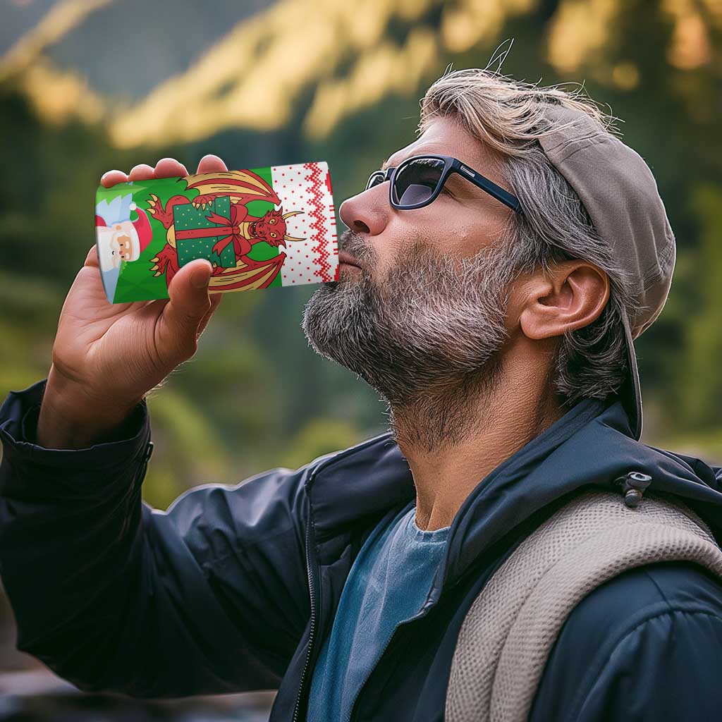 Wales Christmas 4 in 1 Can Cooler Tumbler with Red Dragon Gift and Holiday Crest Snow Scene - Wonder Print Shop