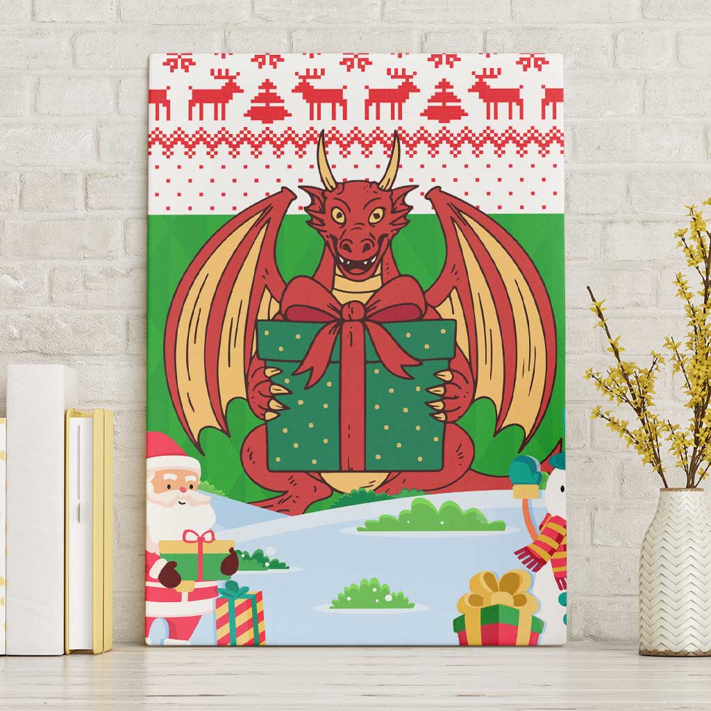 Wales Christmas Canvas Wall Art with Red Dragon Gift and Holiday Crest Snow Scene - Wonder Print Shop