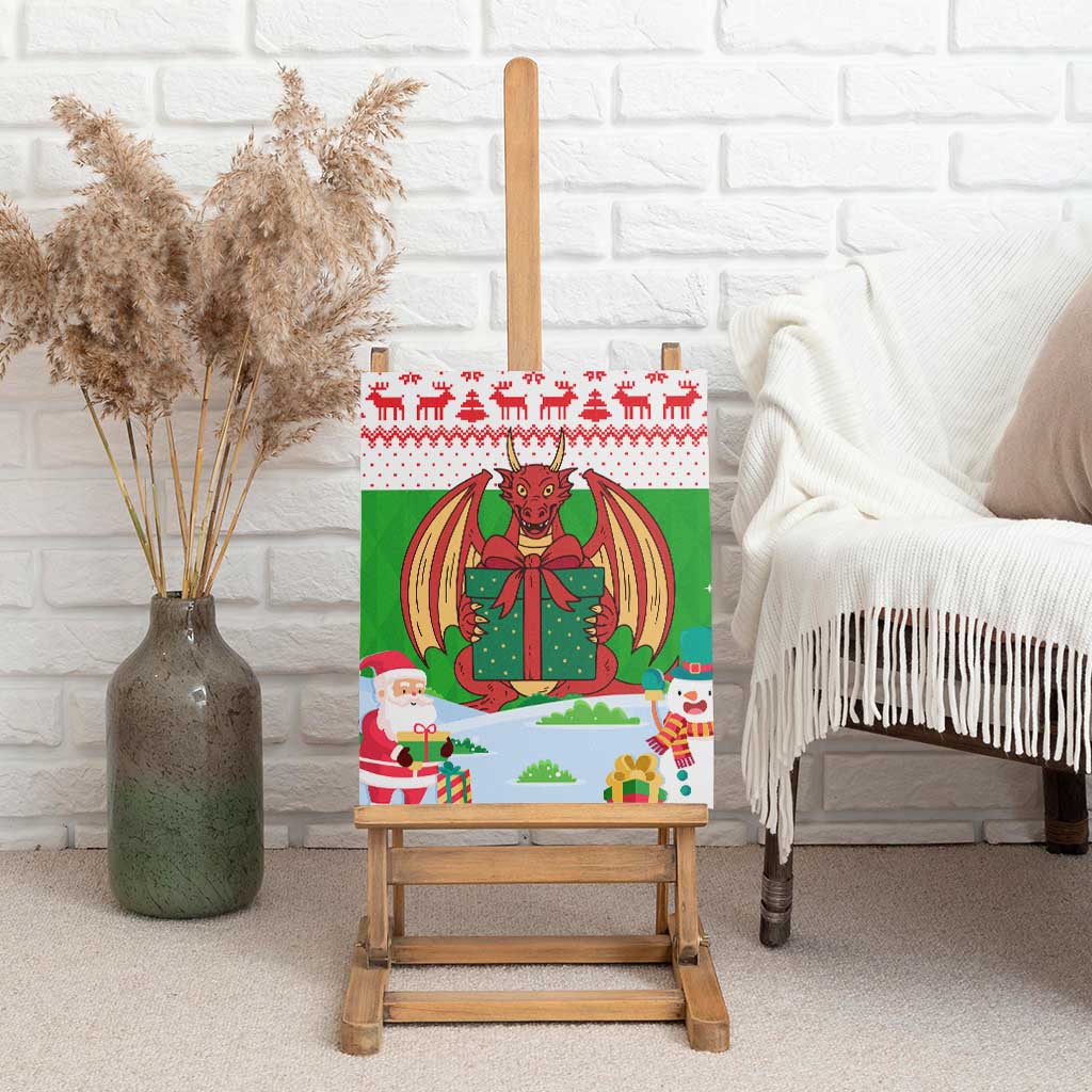 Wales Christmas Canvas Wall Art with Red Dragon Gift and Holiday Crest Snow Scene - Wonder Print Shop