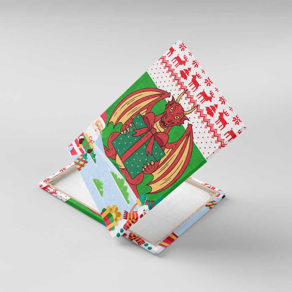 Wales Christmas Canvas Wall Art with Red Dragon Gift and Holiday Crest Snow Scene - Wonder Print Shop