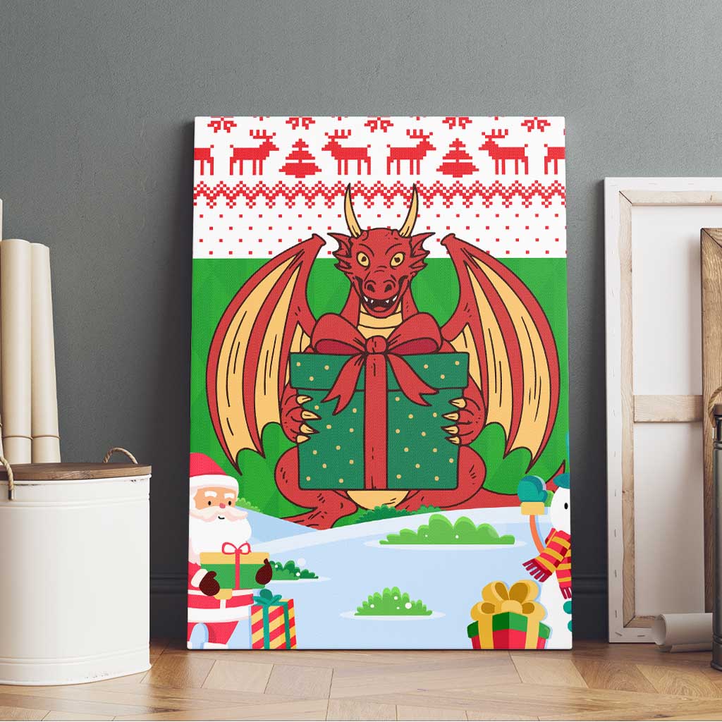 Wales Christmas Canvas Wall Art with Red Dragon Gift and Holiday Crest Snow Scene - Wonder Print Shop