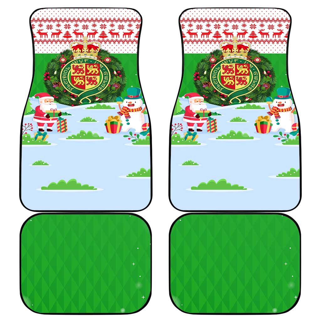 Wales Christmas Car Mats with Red Dragon Gift and Holiday Crest Snow Scene - Wonder Print Shop