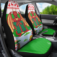 Wales Christmas Car Seat Cover with Red Dragon Gift and Holiday Crest Snow Scene - Wonder Print Shop