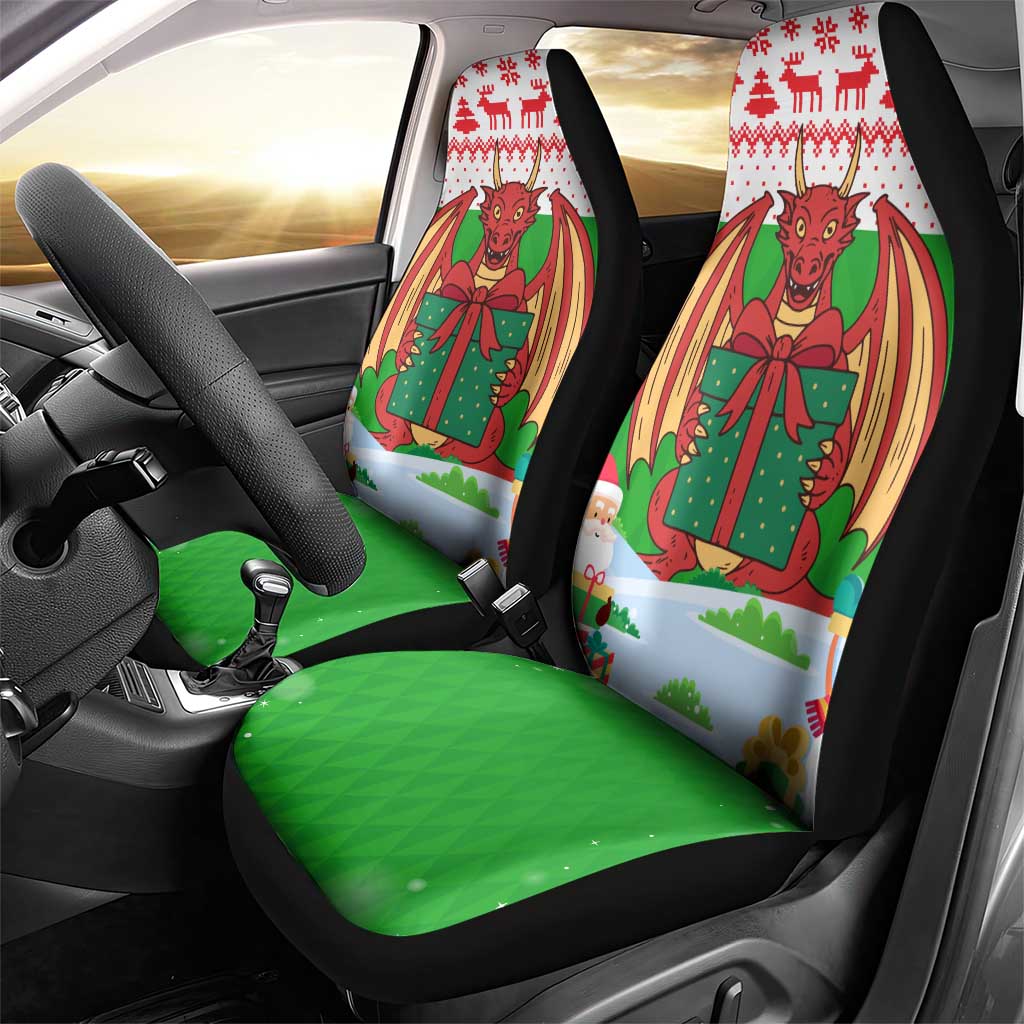 Wales Christmas Car Seat Cover with Red Dragon Gift and Holiday Crest Snow Scene - Wonder Print Shop