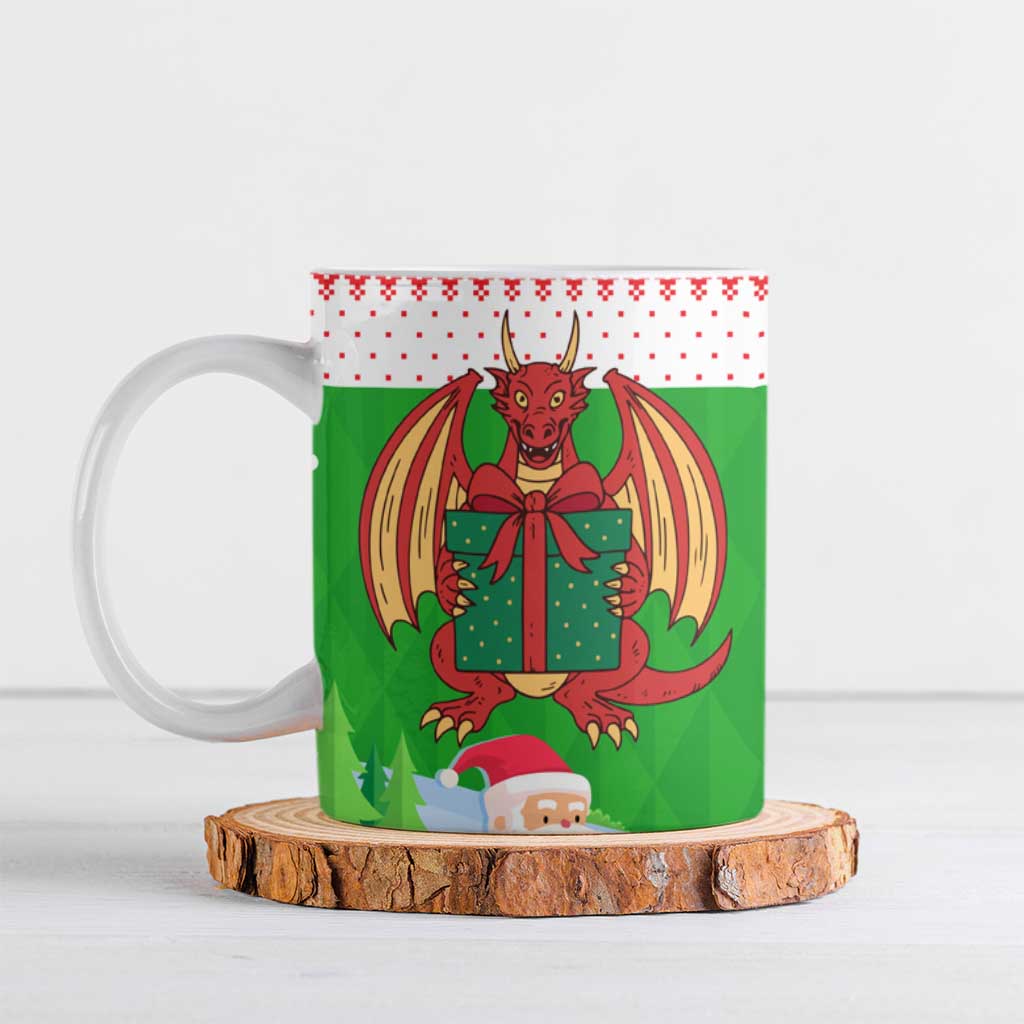 Wales Christmas Ceramic Mug with Red Dragon Gift and Holiday Crest Snow Scene - Wonder Print Shop