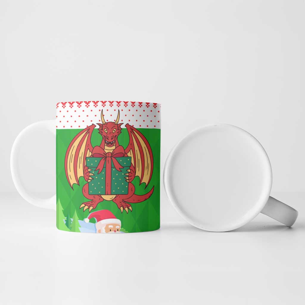 Wales Christmas Ceramic Mug with Red Dragon Gift and Holiday Crest Snow Scene - Wonder Print Shop