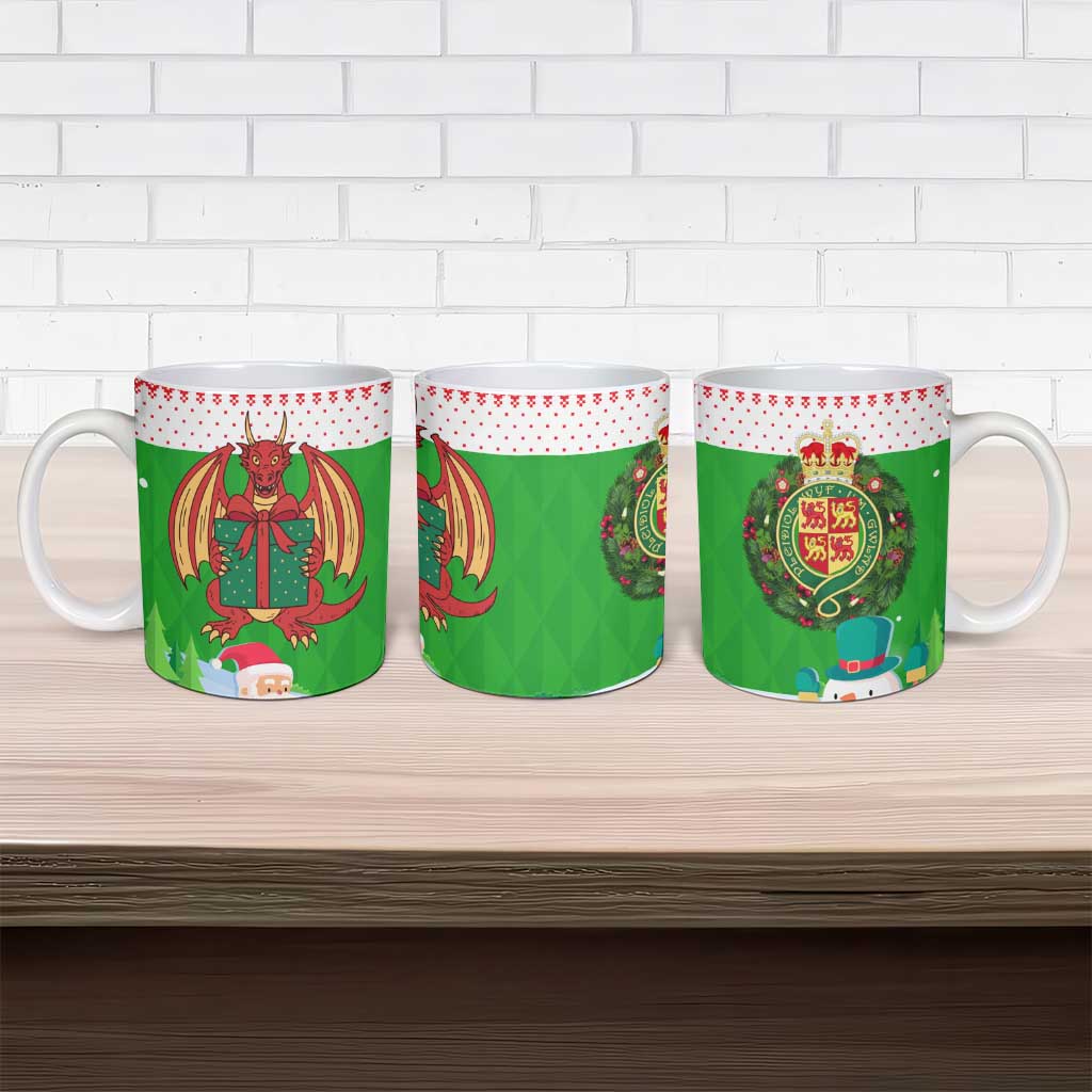 Wales Christmas Ceramic Mug with Red Dragon Gift and Holiday Crest Snow Scene - Wonder Print Shop