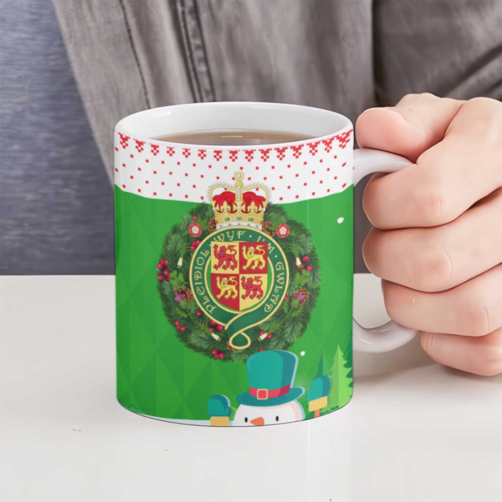 Wales Christmas Ceramic Mug with Red Dragon Gift and Holiday Crest Snow Scene - Wonder Print Shop