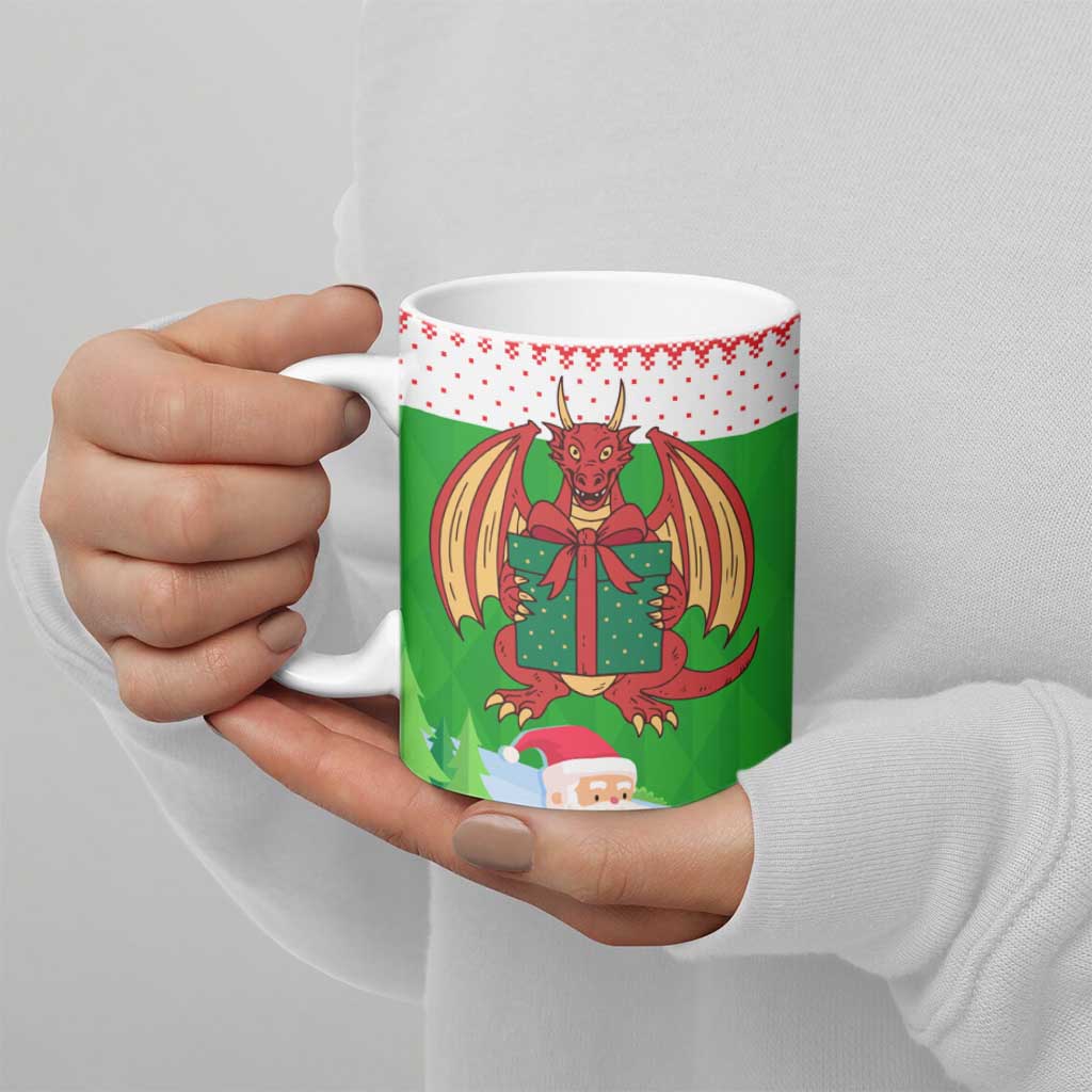 Wales Christmas Ceramic Mug with Red Dragon Gift and Holiday Crest Snow Scene - Wonder Print Shop