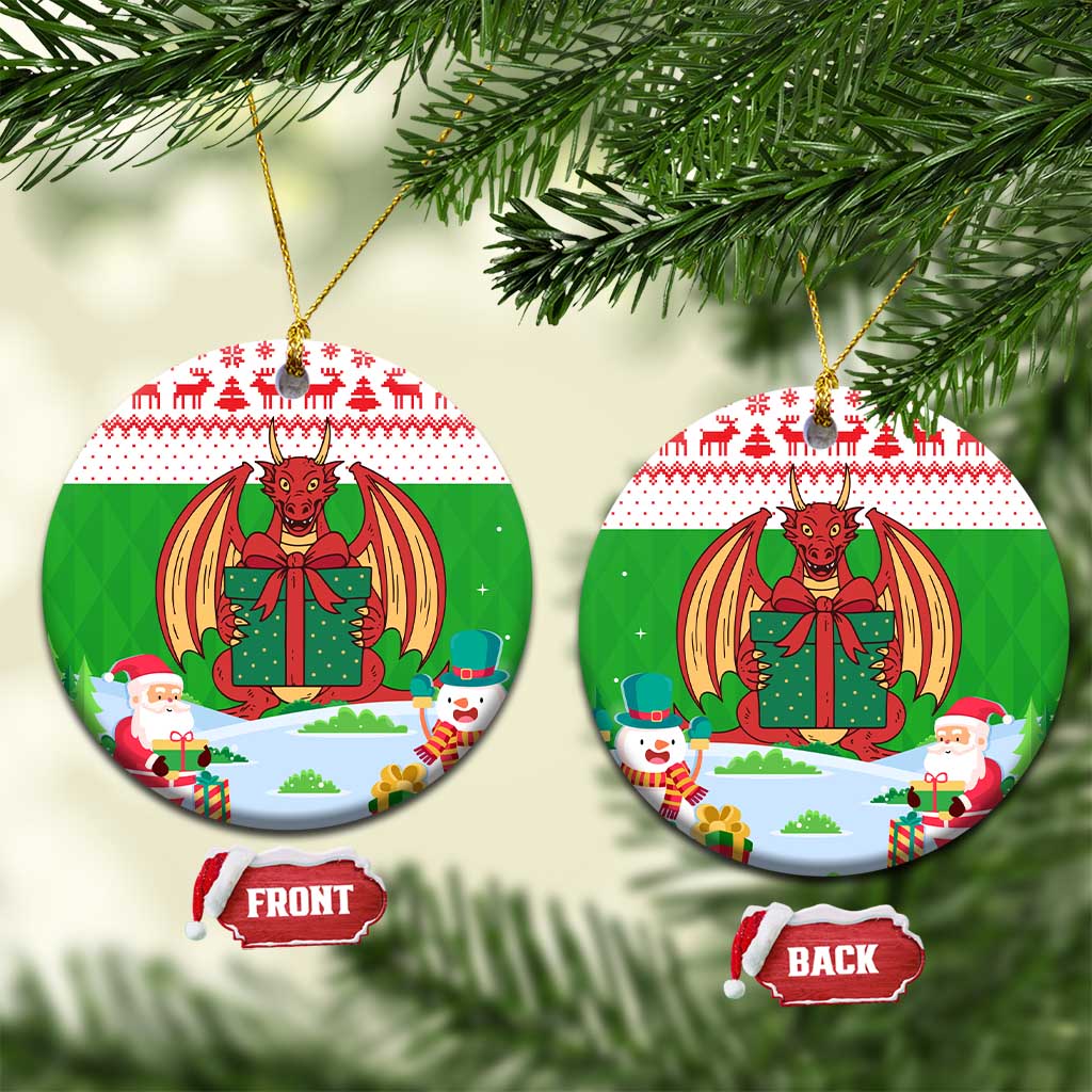 Wales Christmas Ceramic Ornament with Red Dragon Gift and Holiday Crest Snow Scene - Wonder Print Shop