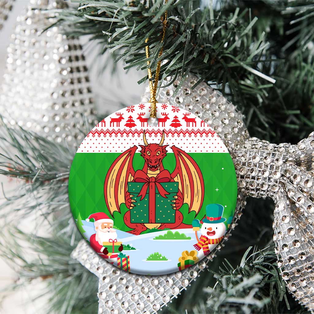 Wales Christmas Ceramic Ornament with Red Dragon Gift and Holiday Crest Snow Scene - Wonder Print Shop
