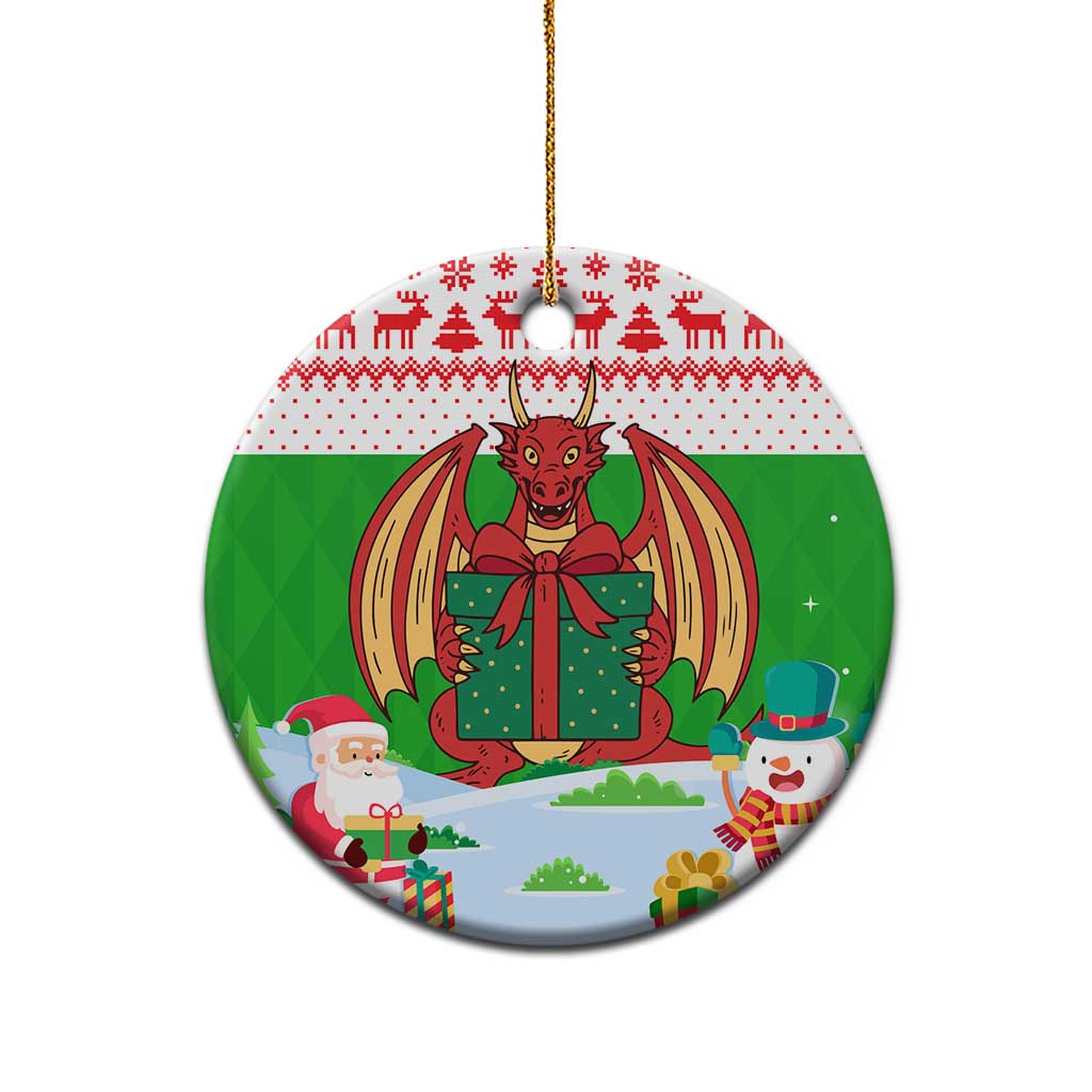 Wales Christmas Ceramic Ornament with Red Dragon Gift and Holiday Crest Snow Scene - Wonder Print Shop