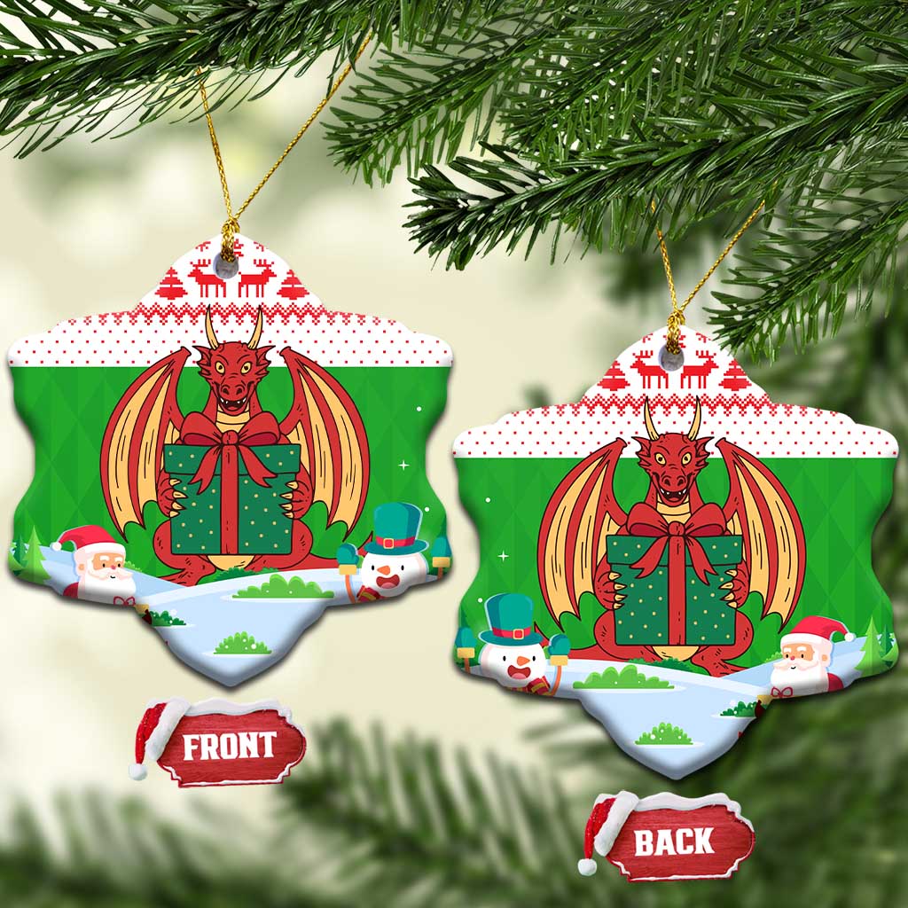 Wales Christmas Ceramic Ornament with Red Dragon Gift and Holiday Crest Snow Scene - Wonder Print Shop