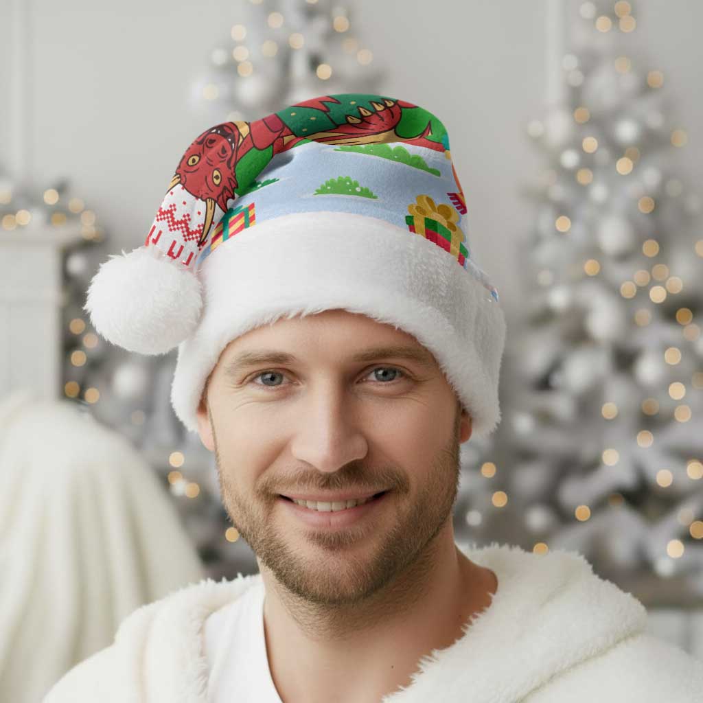 Wales Christmas Santa Hat with Red Dragon Gift and Holiday Crest Snow Scene - Wonder Print Shop