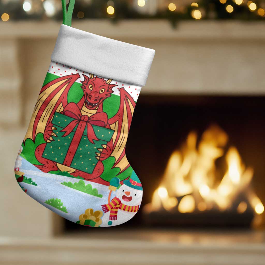 Wales Christmas Stocking with Red Dragon Gift and Holiday Crest Snow Scene - Wonder Print Shop