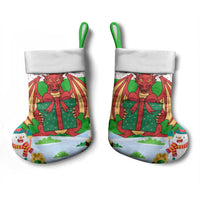 Wales Christmas Stocking with Red Dragon Gift and Holiday Crest Snow Scene - Wonder Print Shop