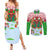 Wales Christmas Couples Matching Summer Maxi Dress and Long Sleeve Button Shirt with Red Dragon Gift and Holiday Crest Snow Scene - Wonder Print Shop