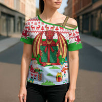 Wales Christmas Cross Shoulder Shirt with Red Dragon Gift and Holiday Crest Snow Scene - Wonder Print Shop