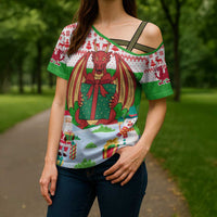 Wales Christmas Cross Shoulder Shirt with Red Dragon Gift and Holiday Crest Snow Scene - Wonder Print Shop