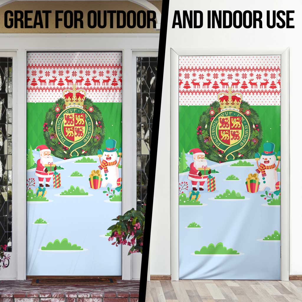 Wales Christmas Door Cover with Red Dragon Gift and Holiday Crest Snow Scene - Wonder Print Shop